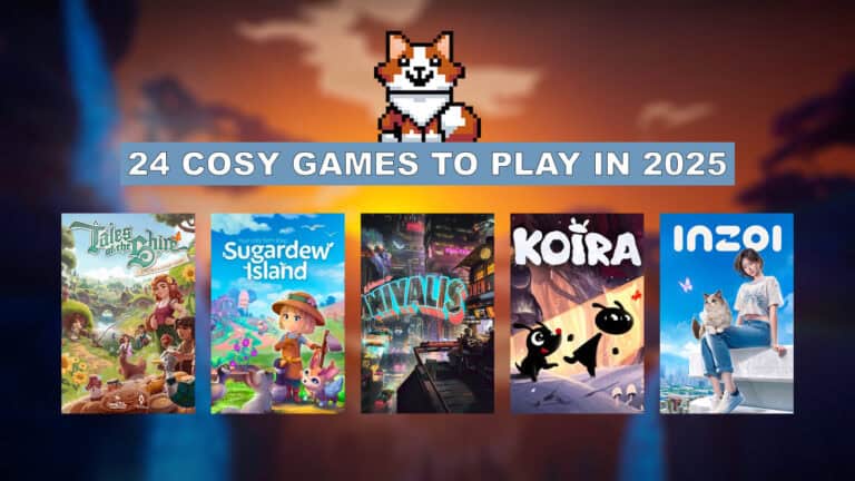 An image I created showing five of the cosy games releasing in 2025.