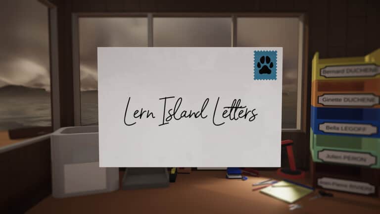 A screenshot of Lern Island Letters, showing the game's title on a letter.