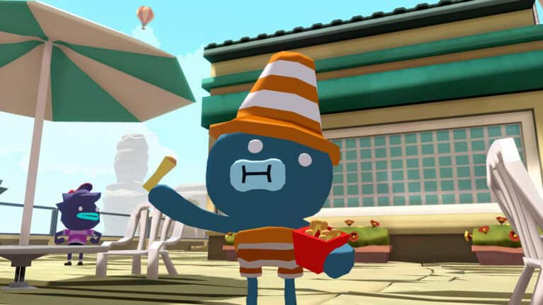 An official screenshot of Tiny Terry's Turbo Trip, showing Terry wearing one of many collectible hats.