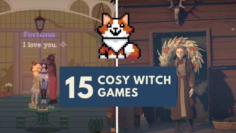An image showing two cosy witch games 0 Reka and The Cosmic Wheel of Sisterhood - from my list of 15 titles.