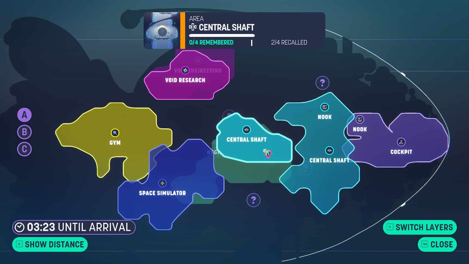 A screenshot of Space Sprouts, showing the map of the space ship.